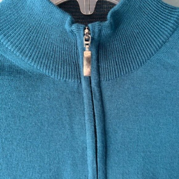 Neiman Marcus Sweater L Green Blue Merino Knit 1/4 Zip Ribbed Preppy Collegiate - Picture 4 of 6